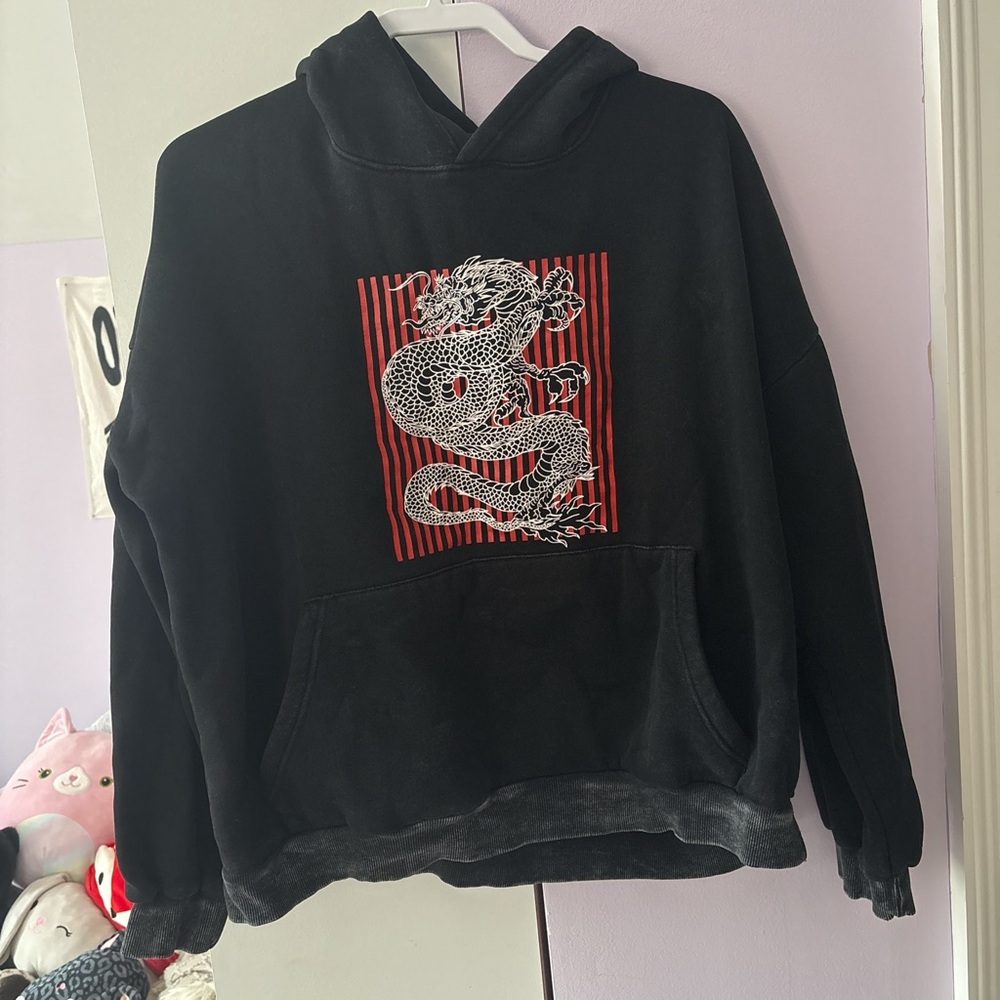 Black Hoodie with Dragon Design